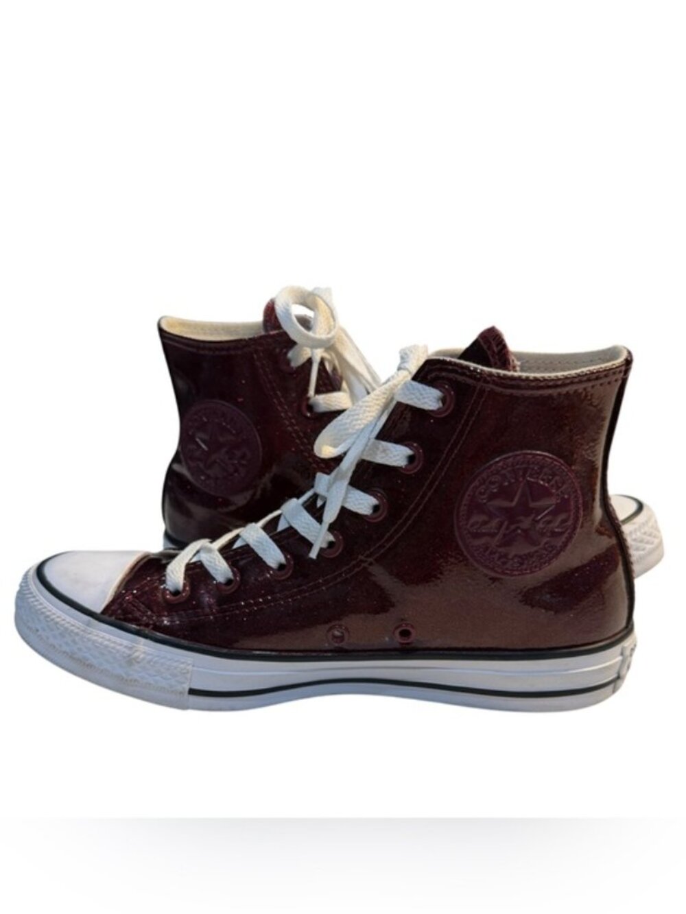 Converse Chuck Taylor All Star High Top 7.5 Burgundy Red Glitter Sparkle - Picture 6 of 10